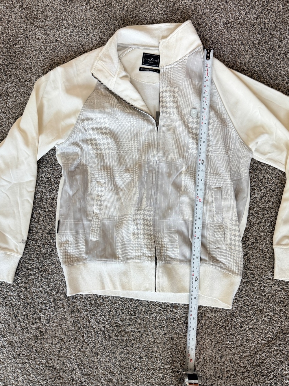 Marc Ecko Off-White/Cream Houndstooth Panel Bomber Jacket